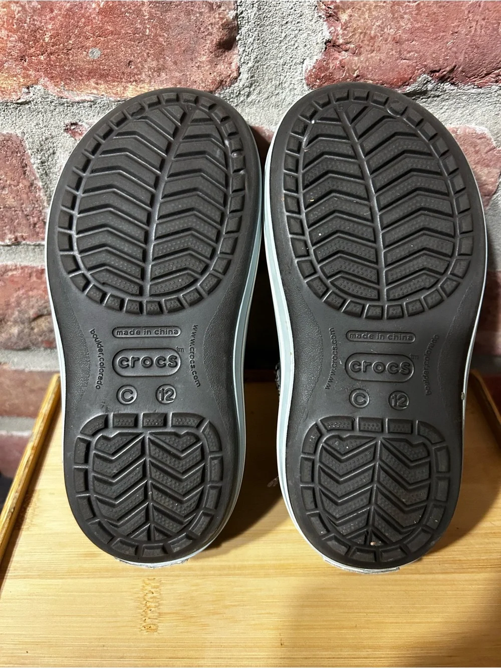 CROCS lil boys (kids) slip on RARE,size c12,brown/lite blue